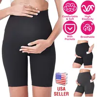 WOMEN MATERNITY SHORTS SEAMLESS PREGNANCY UNDERWEAR SHAPEWEAR FITNESS YOGA RUNNING SHORTS HIGH WAIST OVER THE BELLY PANTS WITH TWO SIDE POCKETS