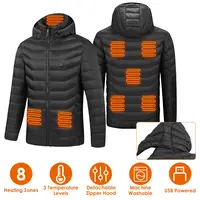 HEATED JACKET ELECTRIC HEATING COAT LIGHTWEIGHT WINTER HOODED JACKET WITH 3-LEVEL HEATING MODES 8 HEATING ZONES DETACHABLE ZIPPER HOOD