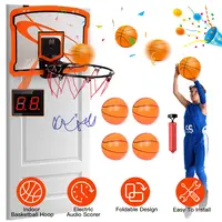 INDOOR MINI BASKETBALL HOOP SET OVER DOOR BASKETBALL HOOP WITH 4 INFLATABLE BALLS ELECTRIC AUDIO SCORER FOLDABLE BASKET GIFT FOR KIDS AND ADULTS