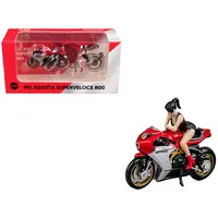 MV AGUSTA SUPERVELOCE 800 MOTORCYCLE RED AND SILVER WITH FIGURE 1/64 DIECAST MODEL BY CM MODEL