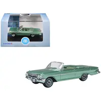 1961 CHEVROLET IMPALA CONVERTIBLE ARBOR GREEN METALLIC WITH GREEN INTERIOR 1/87 (HO) SCALE DIECAST MODEL CAR BY OXFORD DIECAST