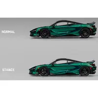 MCLAREN 765LT GREEN CARBON METALLIC WITH BLACK TOP AND EXTRA WHEELS 1/64 DIECAST MODEL CAR BY CM MODEL
