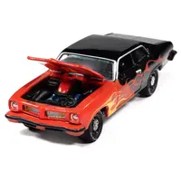 1974 PONTIAC GTO BLACK AND RED WITH FLAME GRAPHICS "BLACK WITH FLAMES" SERIES 1/64 DIECAST MODEL CAR BY JOHNNY LIGHTNING