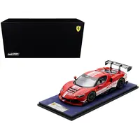 FERRARI 296 GT3 CHALLENGE #32 "LAUNCH VERSION" RED WITH WHITE STRIPES WITH ACRYLIC DISPLAY CASE 1/18 MODEL CAR BY LOOKSMART