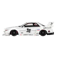 NISSAN SKYLINE GT-R (R32) RHD (RIGHT HAND DRIVE) #58 "LBWK - KAIDO WORKS" WHITE WITH GRAY STRIPES AND GRAPHICS "TOKYO AUTO SALON (TAS) 2025" 1/18 MODEL CAR BY TOP SPEED