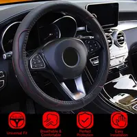 STEERING WHEEL COVER 14.5IN-15IN DIAMETER UNIVERSAL FIBER LEATHER CAR STEERING WHEEL PROTECTOR BREATHABLE ANTI-SLIP ODOR FREE