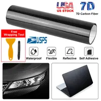 BLACK 7D CARBON FIBER CAR WRAP HIGH GLOSS VINYL WRAP FILM ROLL BUBBLE FREE AIR RELEASE FOR CARS LAPTOPS PHONES