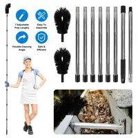 10.5FT GUTTER CLEANING BRUSH WITH TELESCOPING HANDLE RAIN GUTTER CLEANER EXTENDABLE GUTTER CLEANING TOOL FROM THE GROUND WITH 2 ANGLED BRUSHES ANTI-SL