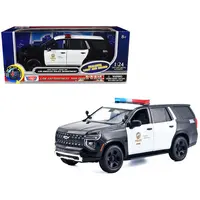 2025 CHEVROLET TAHOE PPV "LAPD (LOS ANGELES POLICE DEPARTMENT)" BLACK AND WHITE WITH FLASHING LIGHT BAR AND FRONT AND REAR LIGHTS AND SOUNDS 1/24 DIECAST MODEL CAR BY MOTORMAX