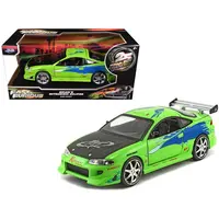 BRIAN'S MITSUBISHI ECLIPSE GREEN WITH BLACK HOOD AND GRAPHICS "THE FAST AND THE FURIOUS" (2001) MOVIE "25 YEARS OF FAST & FURIOUS" SERIES 1/24 DIECAST MODEL BY JADA
