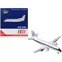 SAAB 340A COMMERCIAL AIRCRAFT "BUSINESS EXPRESS AIRLINES - THE DELTA CONNECTION" (N749BA) WHITE WITH BLUE AND RED STRIPES 1/400 DIECAST MODEL BY GEMINIJETS