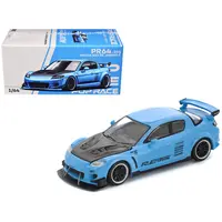 MAZDA RX8 RE-AMEMIYA WIDEBODY RHD (RIGHT HAND DRIVE) LIGHT BLUE WITH CARBON HOOD 1/64 DIECAST MODEL CAR BY POP RACE