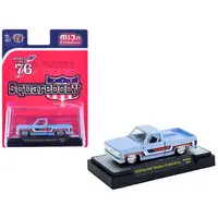 1976 CHEVROLET SILVERADO BONANZA-10 PICKUP TRUCK "SPIRIT OF '76" LIGHT BLUE WITH RED WHITE AND BLUE GRAPHICS LIMITED EDITION TO 11770 PIECES WORLDWIDE 1/64 DIECAST MODEL CAR BY M2 MACHINES