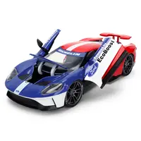 2017 FORD GT BLUE AND RED WITH WHITE STRIPES WITH MICHELIN MAN DIECAST FIGURE "MICHELIN TIRES" "HOLLYWOOD RIDES" SERIES 1/24 DIECAST MODEL CAR BY JADA