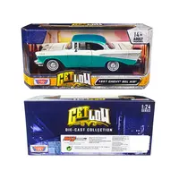 1957 CHEVROLET BEL AIR LOWRIDER TURQUOISE METALLIC AND WHITE "GET LOW" SERIES 1/24 DIECAST MODEL CAR BY MOTORMAX