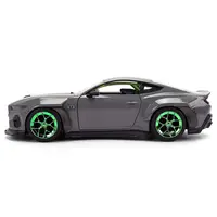 2024 FORD MUSTANG RTR GRAY WITH GREEN WHEELS "BIGTIME MUSCLE" SERIES 1/24 DIECAST MODEL CAR BY JADA