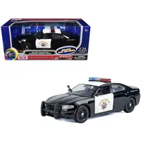 2023 DODGE CHARGER PURSUIT POLICE CAR "CALIFORNIA HIGHWAY PATROL (CHP)" BLACK AND WHITE WITH FLASHING LIGHT BAR AND FRONT AND REAR LIGHTS AND SOUNDS 1/24 DIECAST MODEL CAR BY MOTORMAX