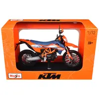 2023 KTM 690 SMC R ORANGE AND BLUE WITH DISPLAY BASE 1/12 DIECAST MODEL BY MAISTO