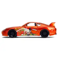 1995 TOYOTA SUPRA ORANGE METALLIC WITH GRAPHICS AND CHAINSAW MAN DIECAST FIGURE "CHAINSAW MAN" (2022) TV SERIES "ANIME HOLLYWOOD RIDES" SERIES 1/24 DIECAST MODEL BY JADA