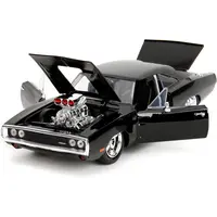 DODGE CHARGER R/T BLACK WITH DOM DIECAST FIGURE "FAST & FURIOUS" (2009) MOVIE "HOLLYWOOD RIDES" SERIES 1/24 DIECAST MODEL CAR BY JADA