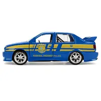 VOLKSWAGEN JETTA POLICE VEHICLE "RIO FEDERAL HIGHWAY POLICE" BLUE WITH YELLOW STRIPES "FAST FIVE" (2011) MOVIE "FAST & FURIOUS" SERIES 1/32 DIECAST MODEL CAR BY JADA