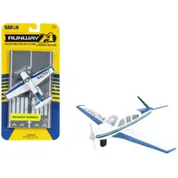 BEECHCRAFT BONANZA AIRCRAFT WHITE WITH BLUE STRIPES "N42997" WITH RUNWAY SECTION DIECAST MODEL AIRPLANE BY RUNWAY24