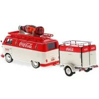 1960 VOLKSWAGEN T1 KOMBI VAN WITH TRAILER RED AND CREAM "COCA COLA" 1/43 DIECAST MODEL CAR BY MOTORCITY CLASSICS