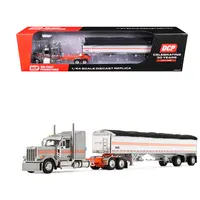 PETERBILT 589 WITH 58" MID-ROOF SLEEPER AND 50' WILSON PACESETTER GRAIN TRAILER SILVER METALLIC WITH ORANGE STRIPES 1/64 DIECAST MODEL BY DCP/FIRST GEAR