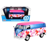 VOLKSWAGEN TYPE 2 (T1) DELIVERY VAN "LOVE" PINK AND BLUE METALLIC 1/24 DIECAST MODEL CAR BY MOTORMAX