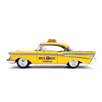 1957 CHEVROLET BEL AIR TAXI YELLOW WITH DEADPOOL DIECAST FIGURINE "MARVEL" SERIES 1/24 DIECAST MODEL CAR BY JADA
