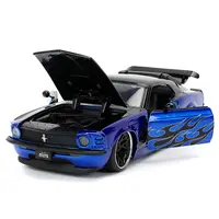 1970 FORD MUSTANG BOSS 429 BLACK AND BLUE METALLIC WITH FLAMES "BIGTIME MUSCLE" SERIES 1/24 DIECAST MODEL CAR BY JADA