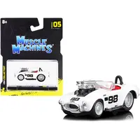 1964 SHELBY COBRA #98 WHITE WITH RED INTERIOR 1/64 DIECAST MODEL CAR BY MUSCLE MACHINES