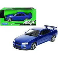 NISSAN SKYLINE GT-R (R34) RHD (RIGHT HAND DRIVE) BLUE METALLIC "NEX MODELS" 1/24 DIECAST MODEL CAR BY WELLY