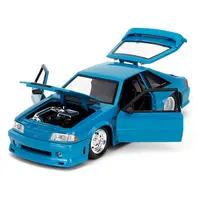 1989 FORD MUSTANG GT BLUE WITH BLACK HOOD STRIPES "FAST & FURIOUS" SERIES 1/24 DIECAST MODEL CAR BY JADA