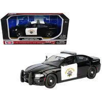 2023 DODGE CHARGER PURSUIT POLICE CAR "CALIFORNIA HIGHWAY PATROL" BLACK AND WHITE "LAW ENFORCEMENT AND PUBLIC SERVICE" SERIES 1/24 DIECAST MODEL CAR BY MOTORMAX