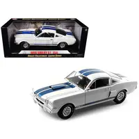 1966 FORD MUSTANG SHELBY GT350 WHITE WITH BLUE STRIPES 1/18 DIECAST MODEL CAR BY SHELBY COLLECTIBLES