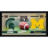 MICHIGAN STATE SPARTANS VS. MICHIGAN WOLVERINES FRAMED 10" X 20" HOUSE DIVIDED FOOTBALL COLLAGE