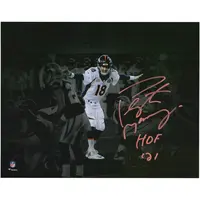 PEYTON MANNING DENVER BRONCOS AUTOGRAPHED 11" X 14" ACTION PHOTOGRAPH WITH "HOF 21" INSCRIPTION