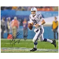 PEYTON MANNING INDIANAPOLIS COLTS AUTOGRAPHED 16" X 20" ACTION PHOTOGRAPH WITH "HOF 21" INSCRIPTION