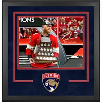 SAM BENNETT FLORIDA PANTHERS AUTOGRAPHED 2025 STANLEY CUP CHAMPIONS DELUXE FRAMED 16" X 20" RAISING CONN SMYTHE PHOTOGRAPH WITH "2025 CONN SMYTHE" INSCRIPTION