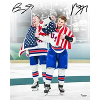 MATTHEW TKACHUK & BRADY TKACHUK TEAM USA AUTOGRAPHED 16" X 20" 2026 WINTER OLYMPICS GOLD MEDAL WINNERS PHOTOGRAPH