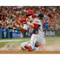 MIKE TROUT LOS ANGELES ANGELS UNSIGNED SCORING CELEBRATION PHOTOGRAPH