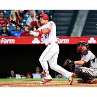 MIKE TROUT LOS ANGELES ANGELS UNSIGNED HOME RUN HIT VS. WASHINGTON NATIONALS PHOTOGRAPH