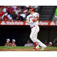 MIKE TROUT LOS ANGELES ANGELS UNSIGNED HOME RUN HIT VS. BALTIMORE ORIOLES PHOTOGRAPH