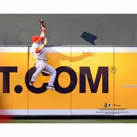 MIKE TROUT LOS ANGELES ANGELS UNSIGNED FLY BALL CATCH PHOTOGRAPH