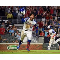 RONALD ACUNA JR. ATLANTA BRAVES UNSIGNED WALK OFF HOME RUN CELEBRATION PHOTOGRAPH