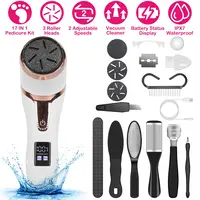 17PCS ELECTRIC FOOT CALLUS REMOVER WITH VACUUM FOOT GRINDER RECHARGEABLE FOOT FILE DEAD SKIN PEDICURE MACHINE WITH 3 GRINDING HEADS 2 SPEEDS FOOT CARE