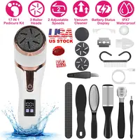 17PCS ELECTRIC FOOT CALLUS REMOVER WITH VACUUM FOOT GRINDER RECHARGEABLE FOOT FILE DEAD SKIN PEDICURE MACHINE WITH 3 GRINDING HEADS 2 SPEEDS FOOT CARE