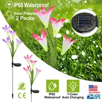 2PCS SOLAR GARDEN LIGHTS OUTDOOR LILY FLOWER LED LIGHT 7-COLOR CHANGING IP65 WATERPROOF PATHWAY STAKE LIGHTS PATIO DECORATIVE FOR GARDEN PATIO YARD WA