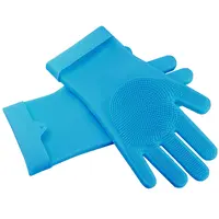 1 PAIR SILICONE BRUSH DISHWASHING GLOVES CLEANING SPONGE PET SCRUBBER HEAT RESISTANT WASH GLOVES